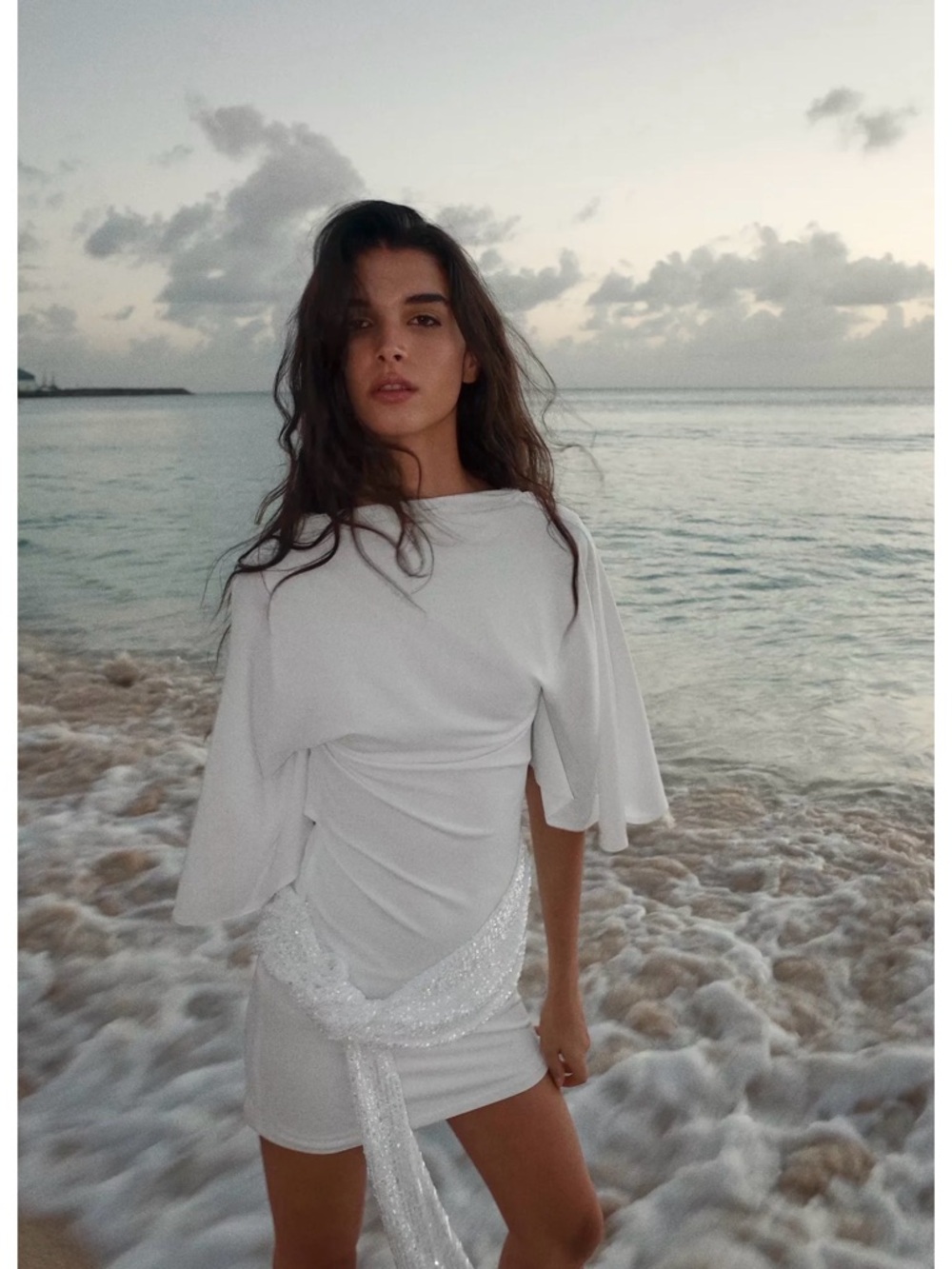 ZARA White Mini Dress with Sequin Sash